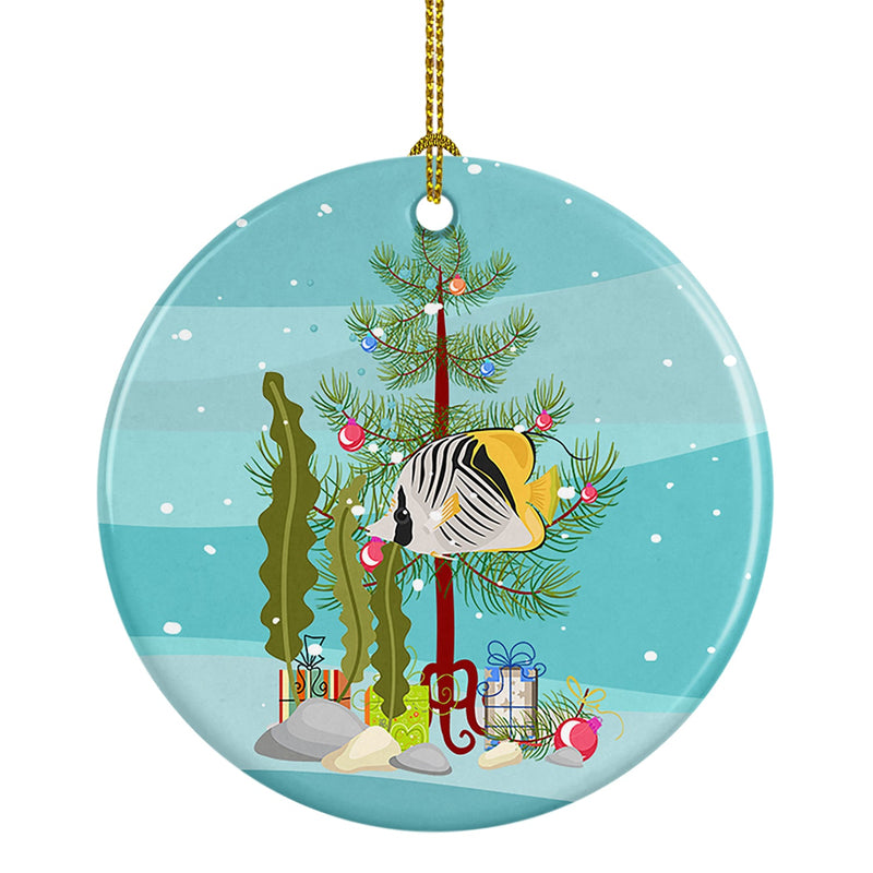 Butterfly Fish Merry Christmas Ornament - Round Ceramic Ornament – Artist-Designed Keepsake Decoration