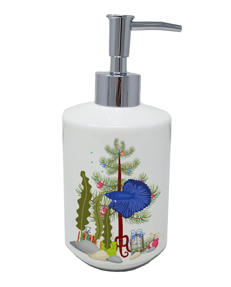 Delta Tail Betta Fish Merry Christmas Ceramic Soap Dispenser