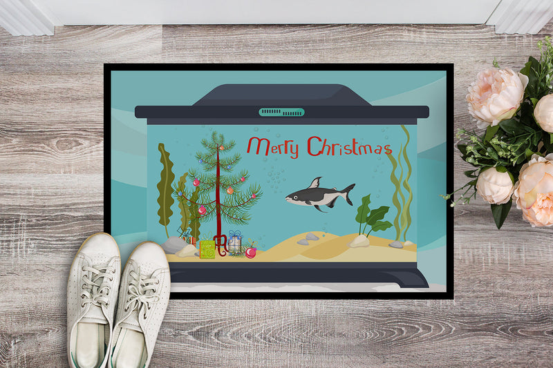 Iridescent Shark Merry Christmas Indoor or Outdoor Mat 18x27 CK4521MAT