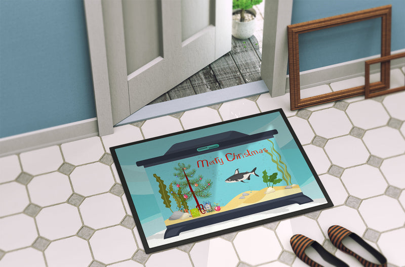 Iridescent Shark Merry Christmas Indoor or Outdoor Mat 18x27 CK4521MAT