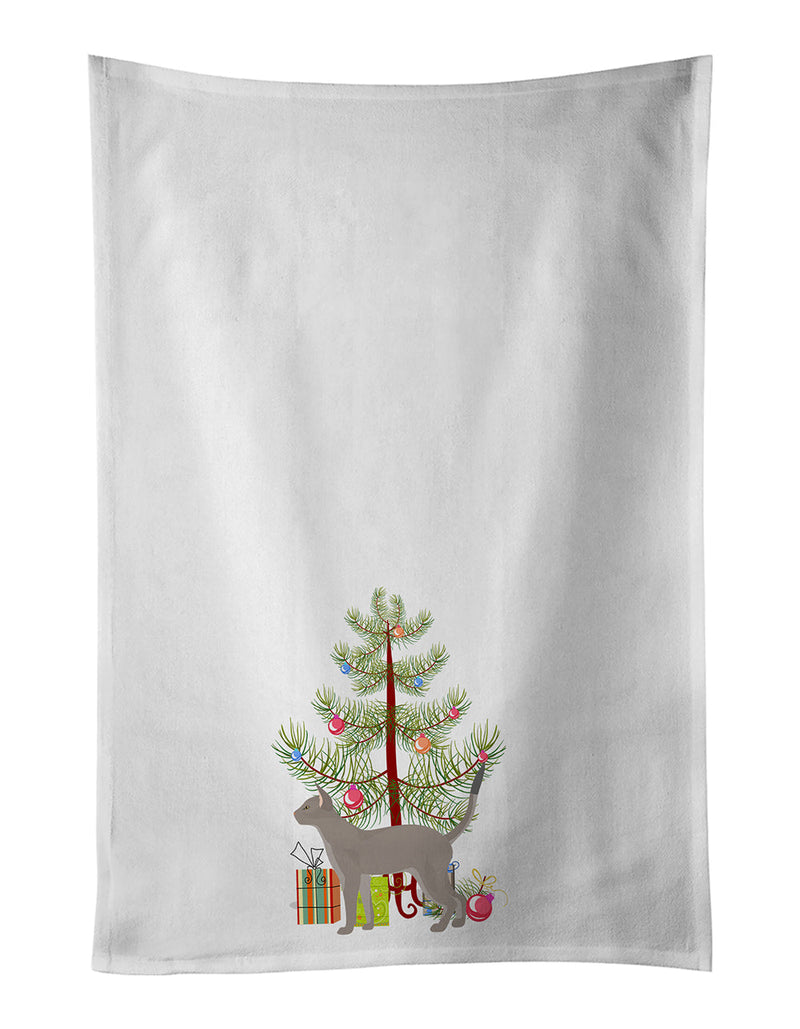 Blue Abyssinian Cat Merry Christmas White Kitchen Towel Set of 2