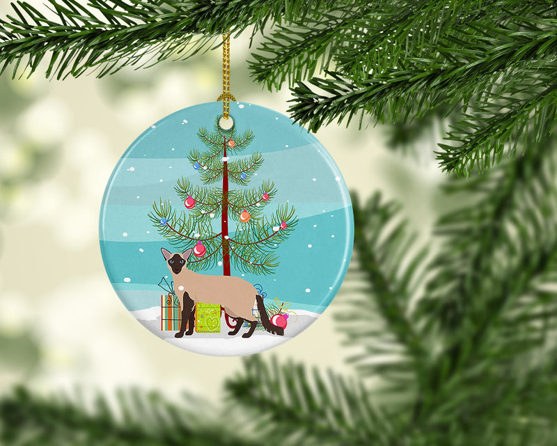 Colorpoint Longhair Cat Merry Christmas Ornament - Round Ceramic Ornament – Artist-Designed Keepsake Decoration