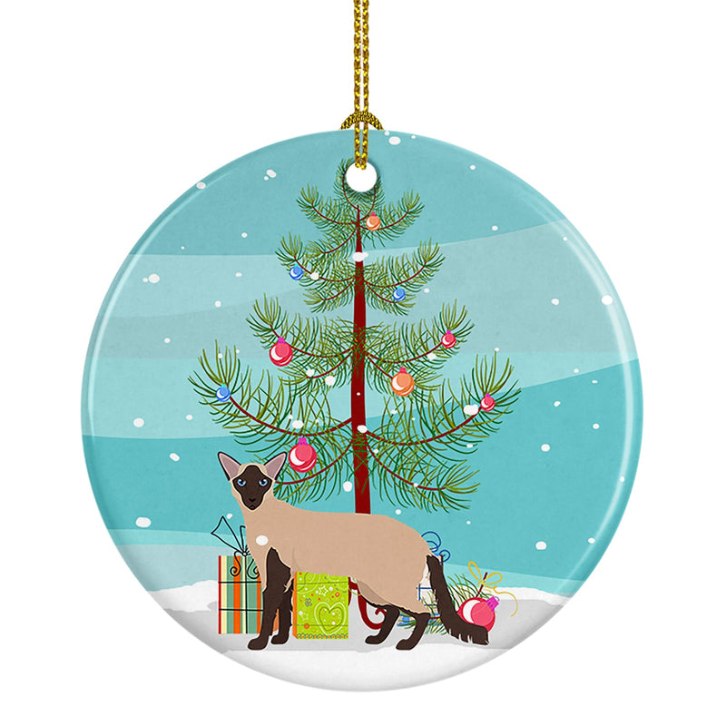Colorpoint Longhair Cat Merry Christmas Ornament - Round Ceramic Ornament – Artist-Designed Keepsake Decoration