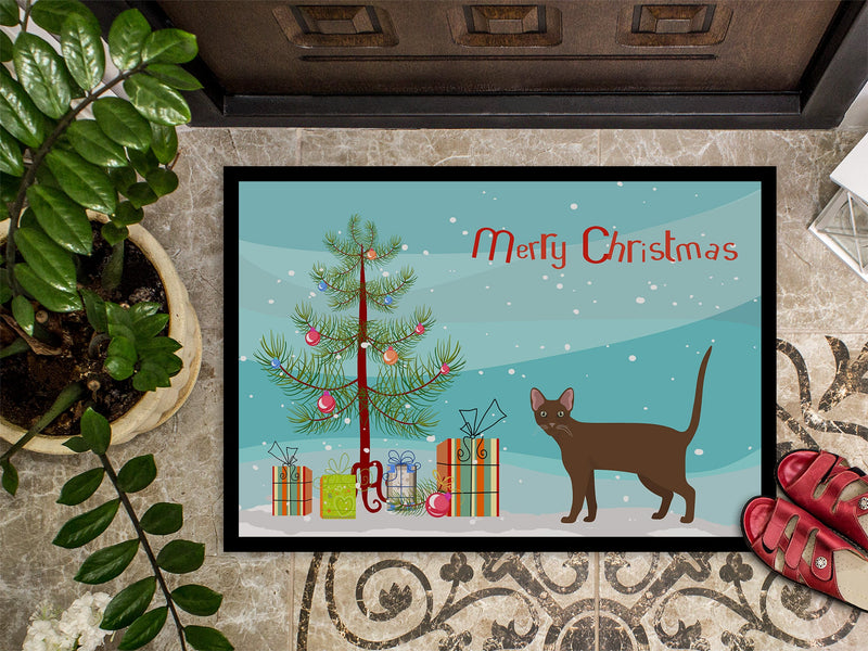 Havana Brown Cat Merry Christmas Doormat - 18x27 Decorative Floor Mat – Indoor/Outdoor Rug with Artistic Flair CK4629MAT