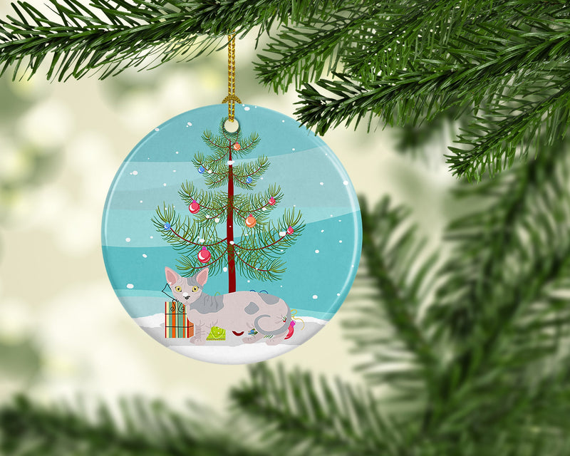 Minskin Cat Merry Christmas Ornament - Round Ceramic Ornament – Artist-Designed Keepsake Decoration