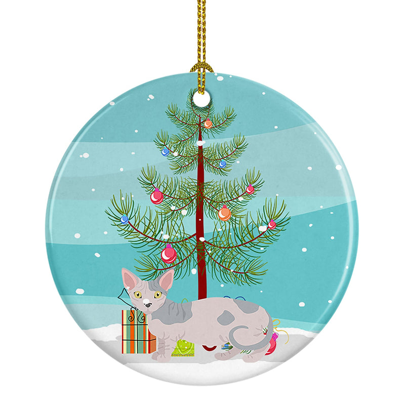 Minskin Cat Merry Christmas Ornament - Round Ceramic Ornament – Artist-Designed Keepsake Decoration