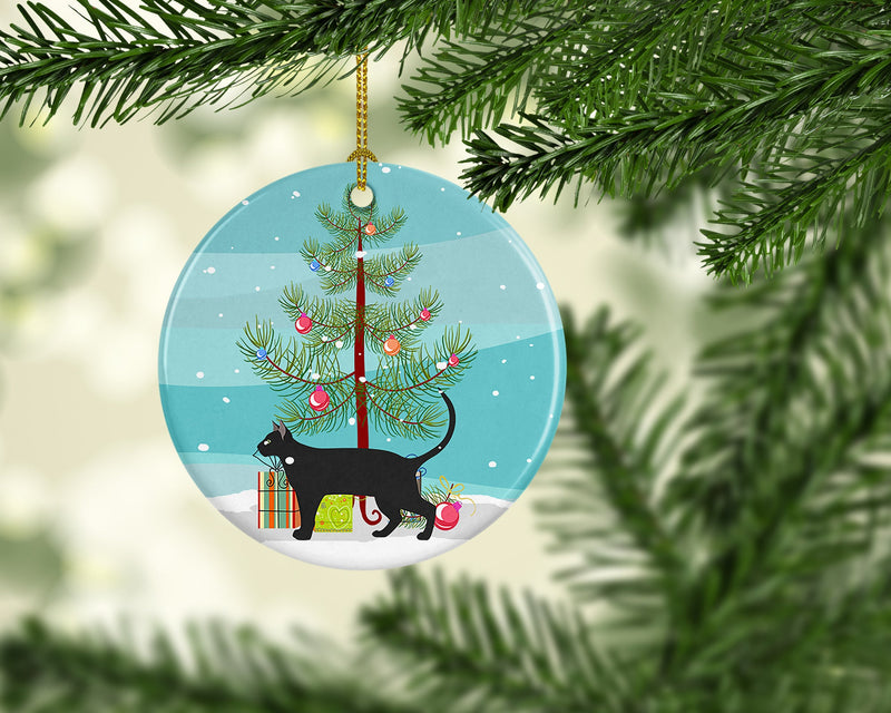 Pantherette Cat Merry Christmas Ornament - Round Ceramic Ornament – Artist-Designed Keepsake Decoration