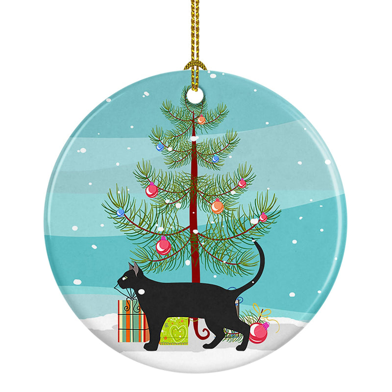 Pantherette Cat Merry Christmas Ornament - Round Ceramic Ornament – Artist-Designed Keepsake Decoration