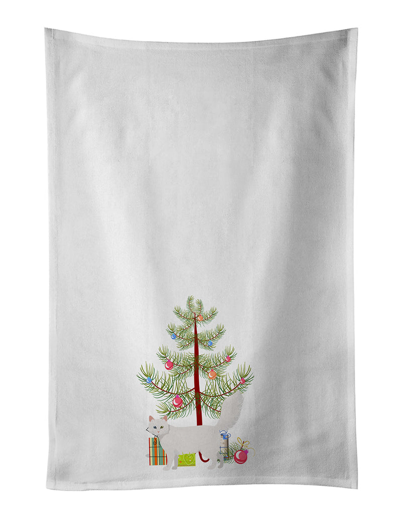 Turkish Angora Cat Merry Christmas White Kitchen Towel Set of 2