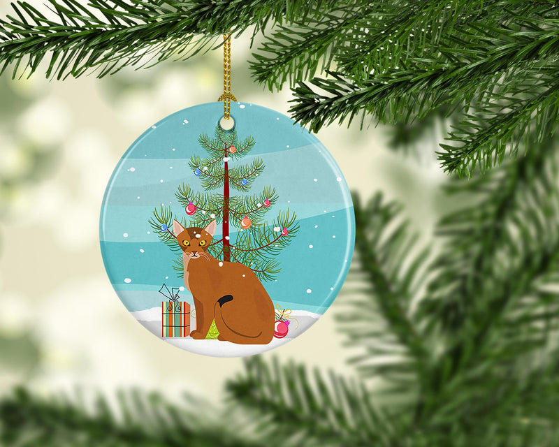 Abyssinian Cat Merry Christmas Ornament - Round Ceramic Ornament – Artist-Designed Keepsake Decoration
