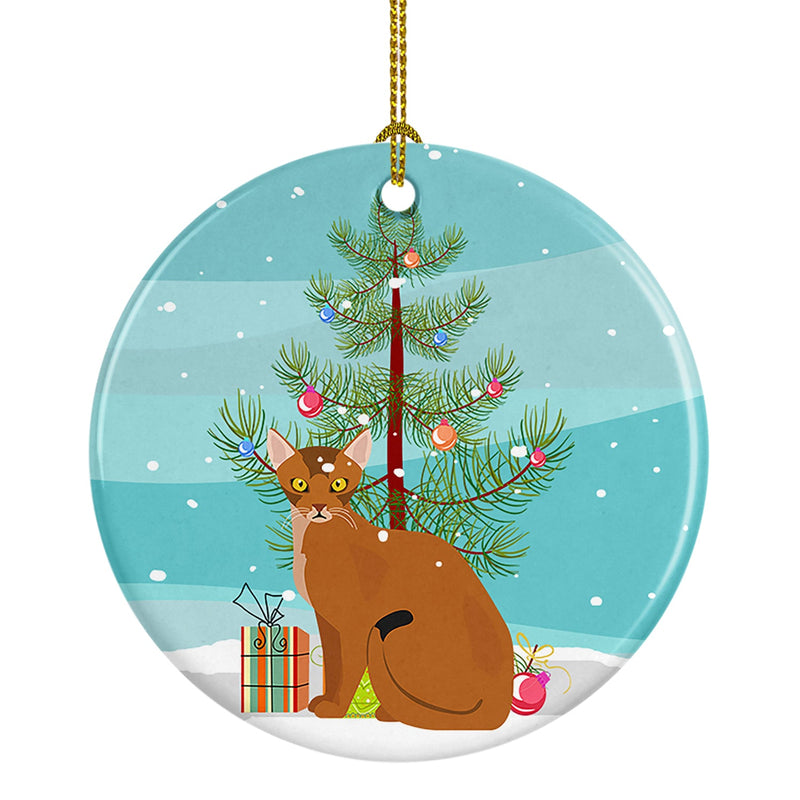 Abyssinian Cat Merry Christmas Ornament - Round Ceramic Ornament – Artist-Designed Keepsake Decoration