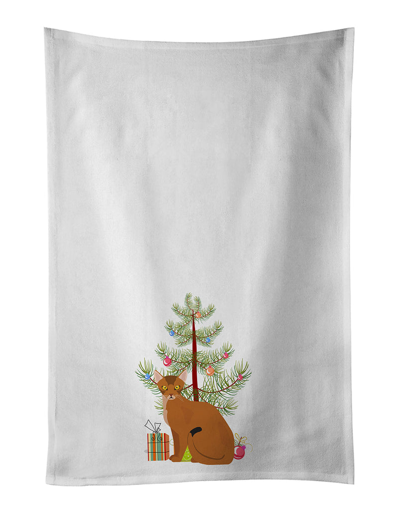 Abyssinian Cat Merry Christmas White Kitchen Towel Set of 2