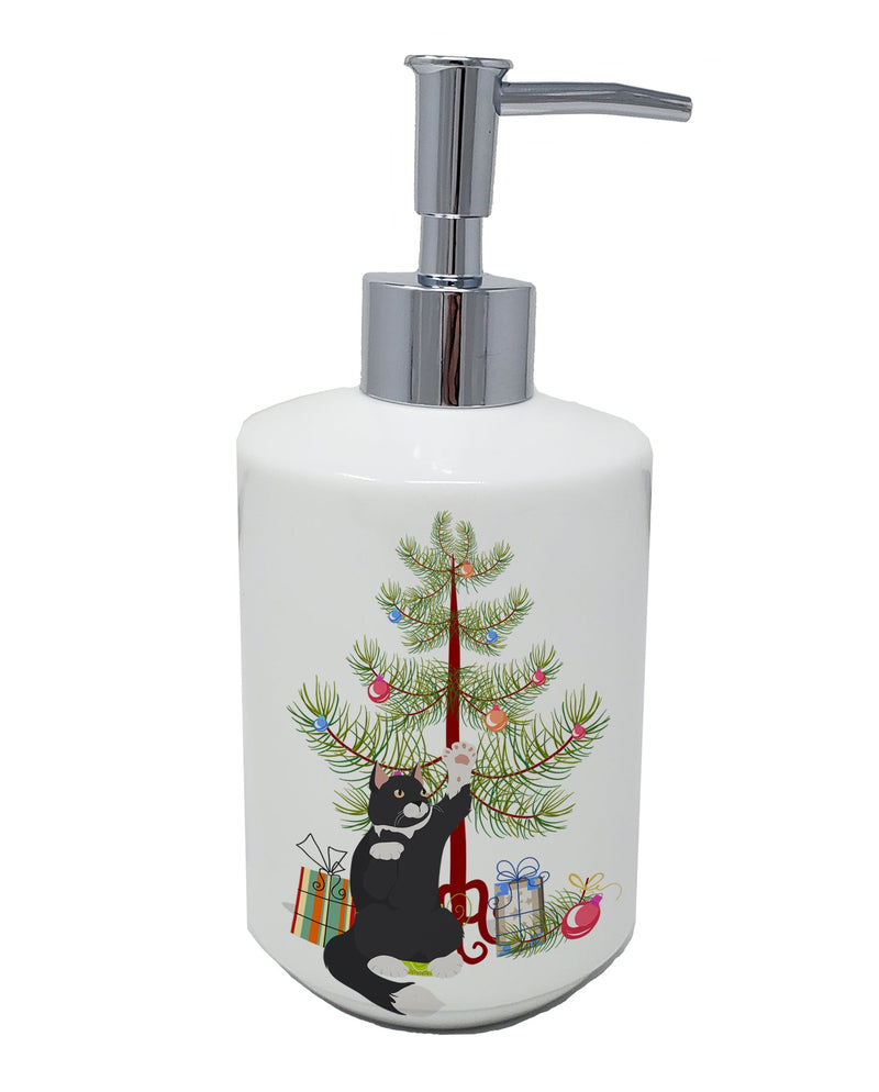 American Polydactyl Cat Merry Christmas Ceramic Soap Dispenser