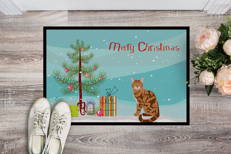 Bengal Cat Merry Christmas Doormat - 24x36 Decorative Floor Mat – Indoor/Outdoor Rug with Artistic Flair CK4747JMAT
