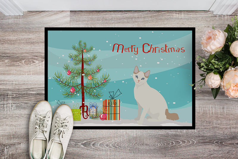 Korean Bobtail Cat Merry Christmas Doormat - 24x36 Decorative Floor Mat – Indoor/Outdoor Rug with Artistic Flair CK4774JMAT