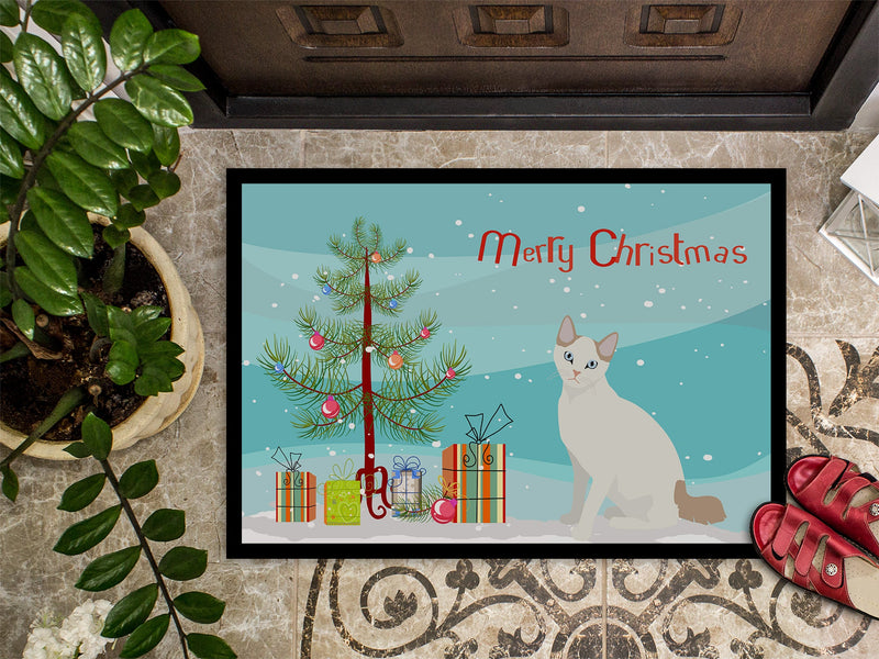 Korean Bobtail Cat Merry Christmas Doormat - 24x36 Decorative Floor Mat – Indoor/Outdoor Rug with Artistic Flair CK4774JMAT
