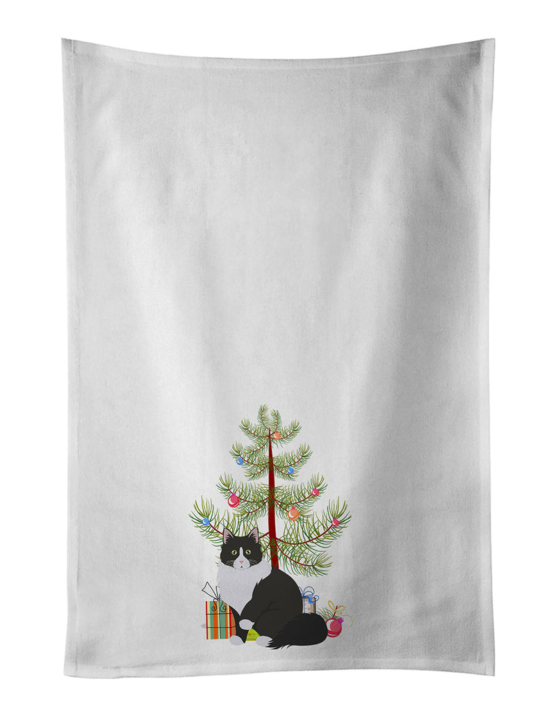 Siberian Forest Cat Merry Christmas White Kitchen Towel Set of 2