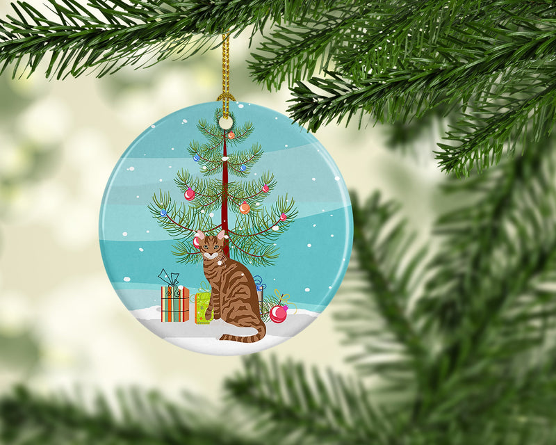 Toyger Cat Merry Christmas Ornament - Round Ceramic Ornament – Artist-Designed Keepsake Decoration