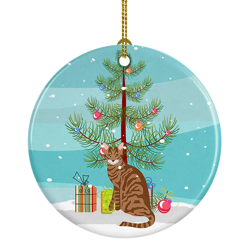 Toyger Cat Merry Christmas Ornament - Round Ceramic Ornament – Artist-Designed Keepsake Decoration
