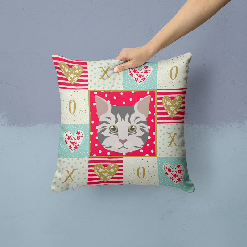 American Bobtail Cat Love Fabric Decorative Pillow CK5079PW1414