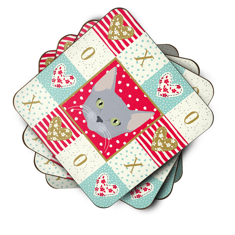 Russian Blue Cat Love Coasters - Set of 4 Lightweight Foam, Absorbent Drink Coasters  CK5154FC