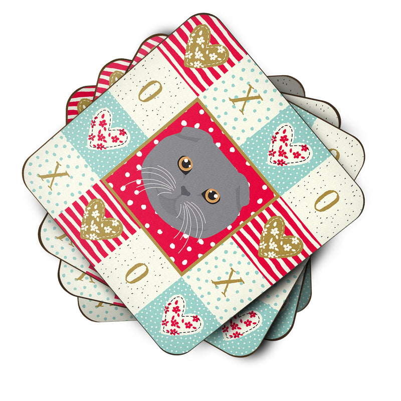 Scottish Fold Cat Love Coasters - Set of 4 Lightweight Foam, Absorbent Drink Coasters  CK5158FC