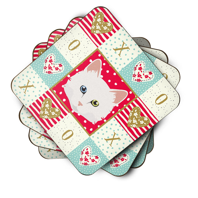 Turkish Angora Cat Love Coasters - Set of 4 Lightweight Foam, Absorbent Drink Coasters  CK5175FC