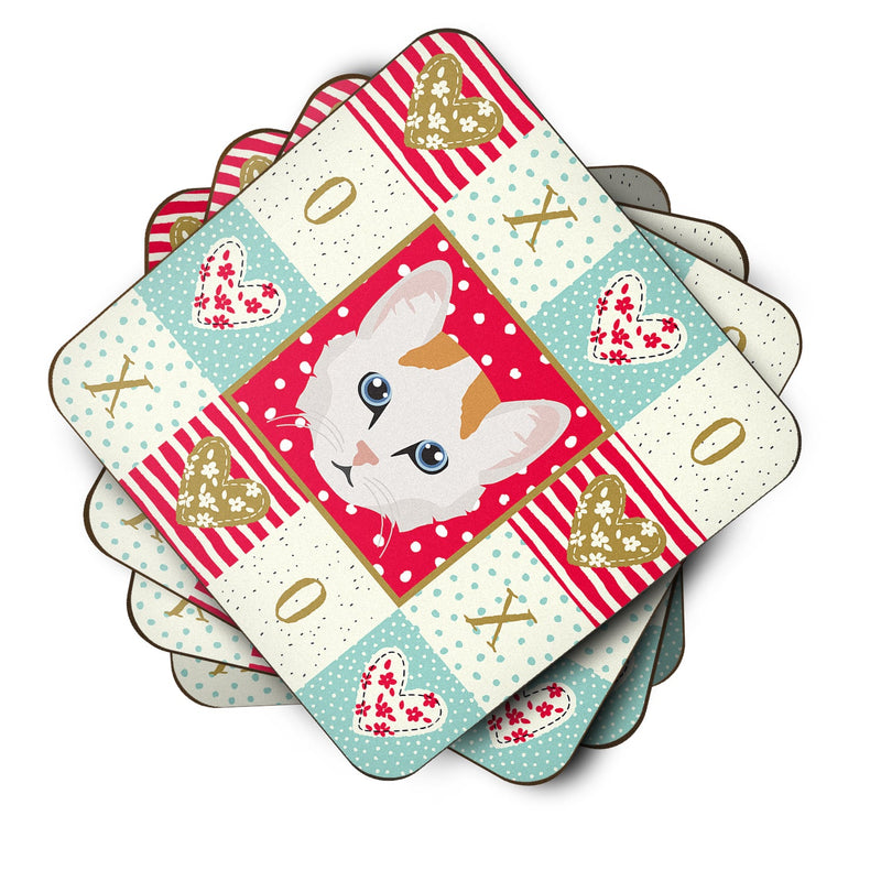 Turkish Van Cat Love Coasters - Set of 4 Lightweight Foam, Absorbent Drink Coasters  CK5176FC