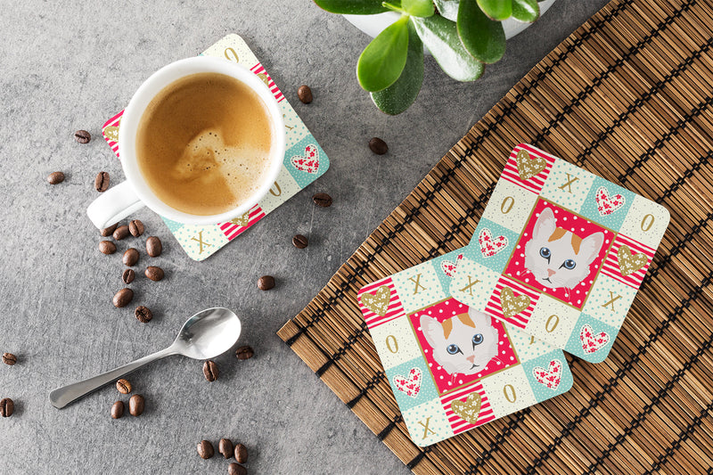 Turkish Van Cat Love Coasters - Set of 4 Lightweight Foam, Absorbent Drink Coasters  CK5176FC