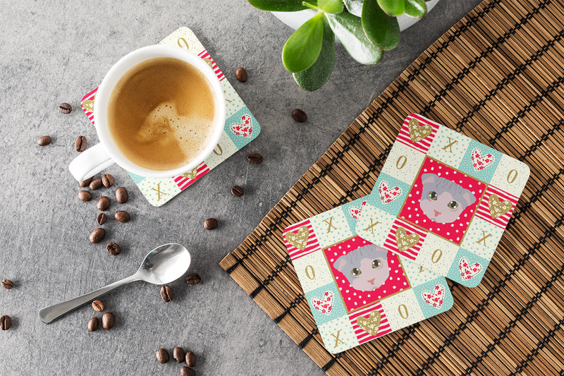 Ukrainian Levkoy Cat Love Coasters - Set of 4 Lightweight Foam, Absorbent Drink Coasters  CK5177FC