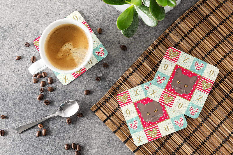 York Chocolate Cat Love Coasters - Set of 4 Lightweight Foam, Absorbent Drink Coasters  CK5178FC