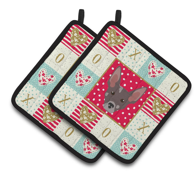 Peruvian Hairless Dog Love Pair of Pot Holders CK5227PTHD