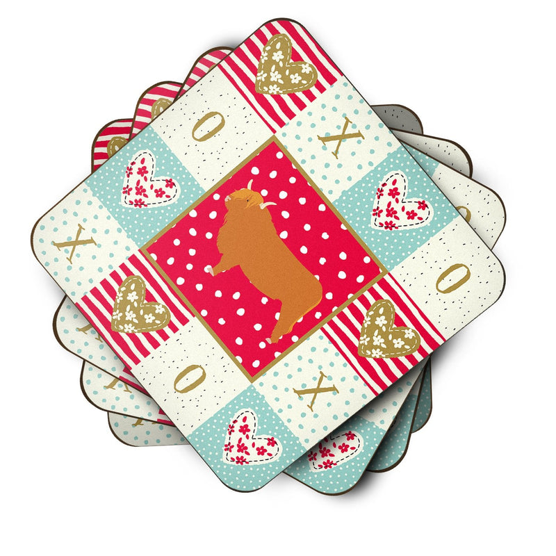 Highland Cow Love Coasters - Set of 4 Lightweight Foam, Absorbent Drink Coasters  CK5247FC
