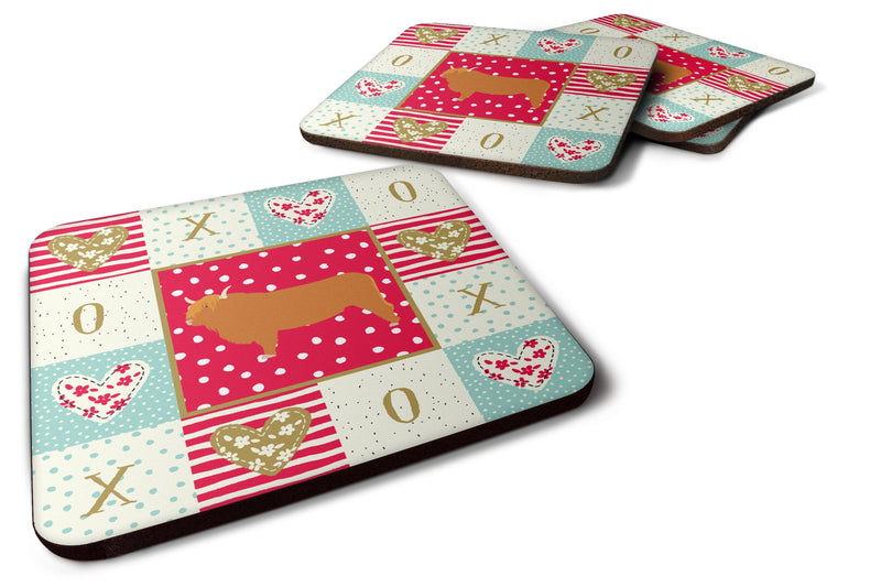 Highland Cow Love Coasters - Set of 4 Lightweight Foam, Absorbent Drink Coasters  CK5247FC