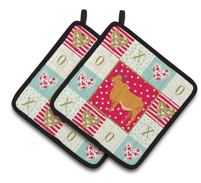 Zebu Indicine Cow Love Pair of Pot Holders CK5252PTHD