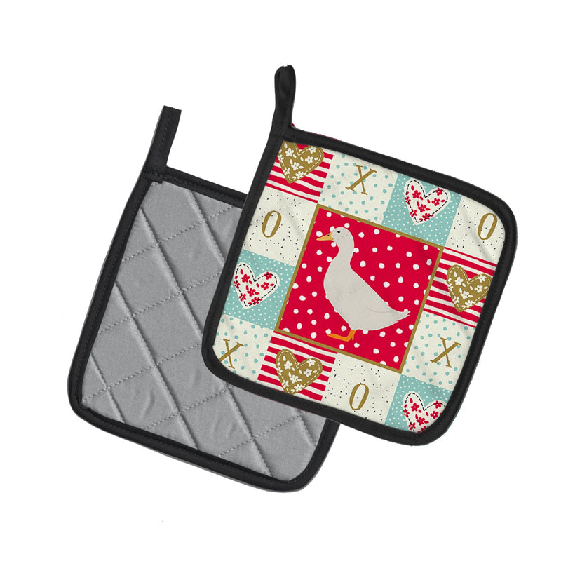 American Pekin Duck Love Pot Holders - Set of 2 - Heat-Resistant Kitchen Essentials CK5287PTHD