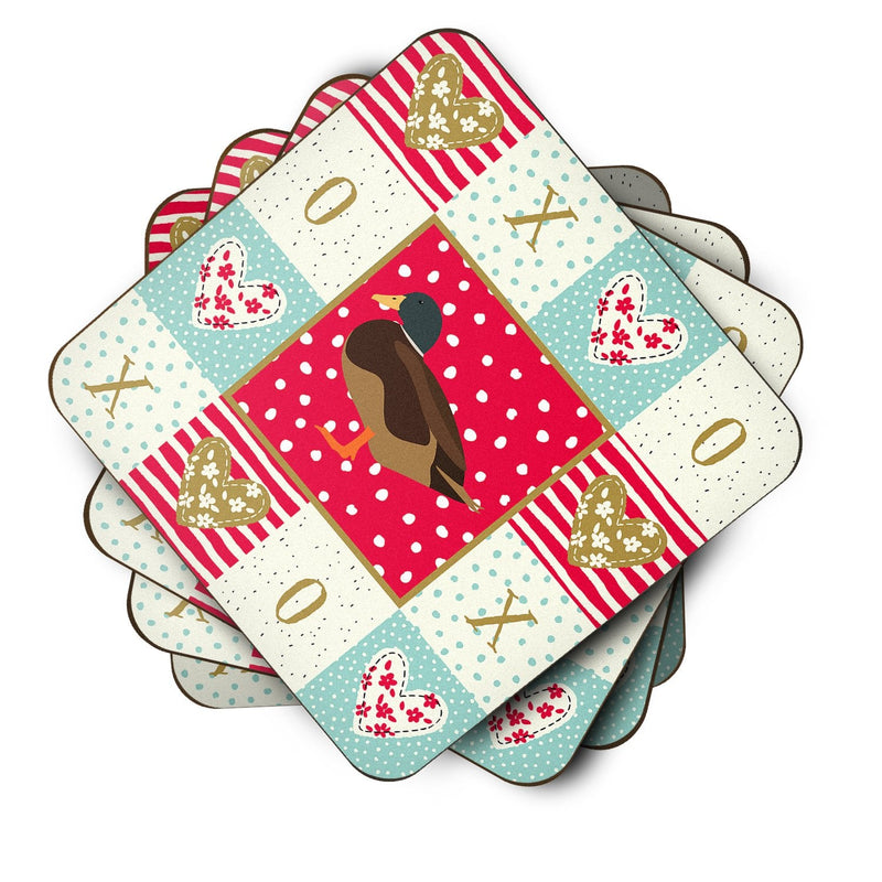 Silver Bantam Duck Love Coasters - Set of 4 Lightweight Foam, Absorbent Drink Coasters  CK5294FC