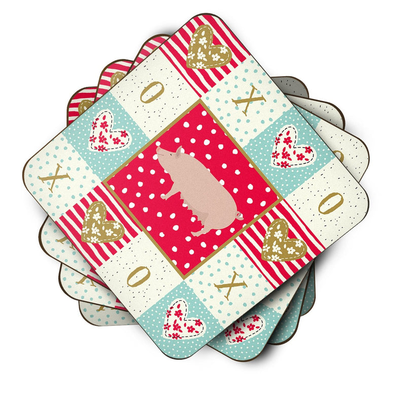 English Large White Pig Love Coasters - Set of 4 Lightweight Foam, Absorbent Drink Coasters  CK5365FC