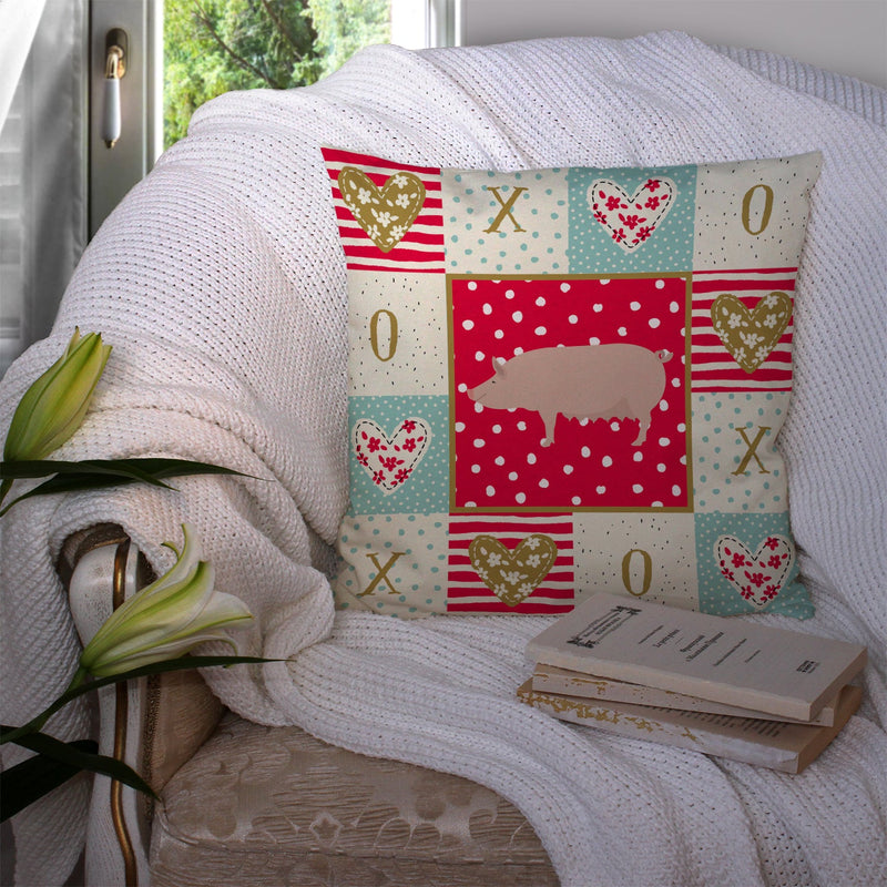 English Large White Pig Love Throw Pillow - 14x14 Decorative Pillow – Art for Your Home & Patio CK5365PW1414