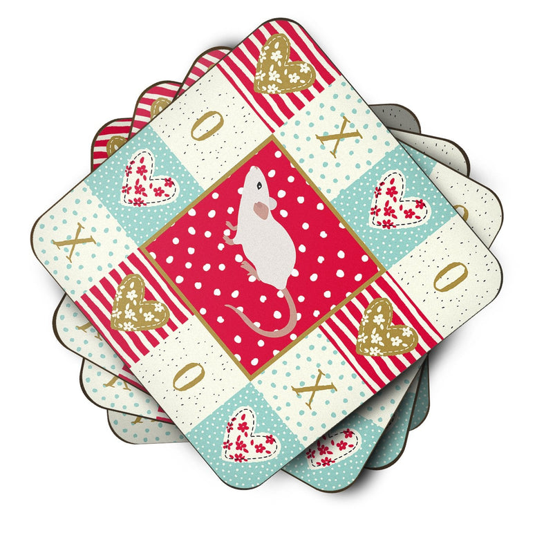 White Domestic Mouse Love Coasters - Set of 4 Lightweight Foam, Absorbent Drink Coasters  CK5454FC