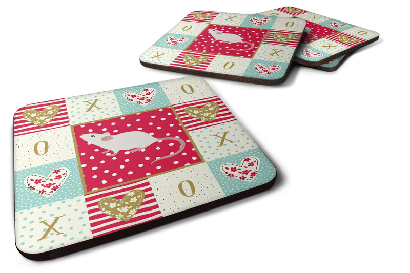 White Domestic Mouse Love Coasters - Set of 4 Lightweight Foam, Absorbent Drink Coasters  CK5454FC
