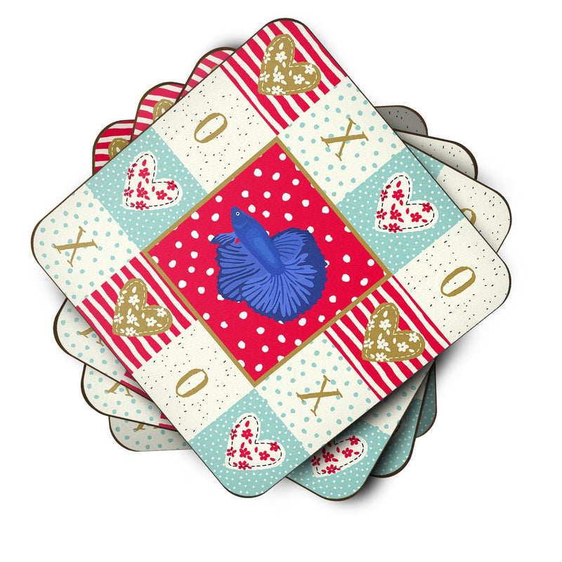 Delta Tail Betta Fish Love Coasters - Set of 4 Lightweight Foam, Absorbent Drink Coasters  CK5468FC