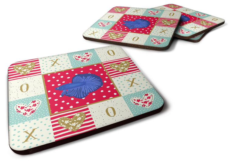 Delta Tail Betta Fish Love Coasters - Set of 4 Lightweight Foam, Absorbent Drink Coasters  CK5468FC
