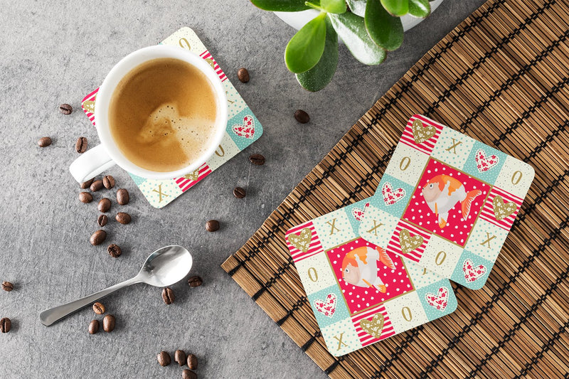 Lionhead Goldfish Love Coasters - Set of 4 Lightweight Foam, Absorbent Drink Coasters  CK5474FC