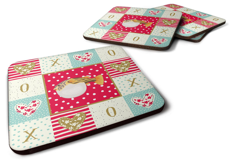 Puffer Fish Love Coasters - Set of 4 Lightweight Foam, Absorbent Drink Coasters  CK5496FC