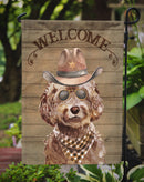 Brown Cockapoo Cowboy Dog Welcome Garden Flag – Western-Style Dog with Hat & Sunglasses CK6295GF