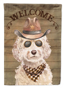 Champagne Cockapoo Cowboy Dog Welcome Garden Flag – Western-Style Dog with Hat & Sunglasses CK6304GF