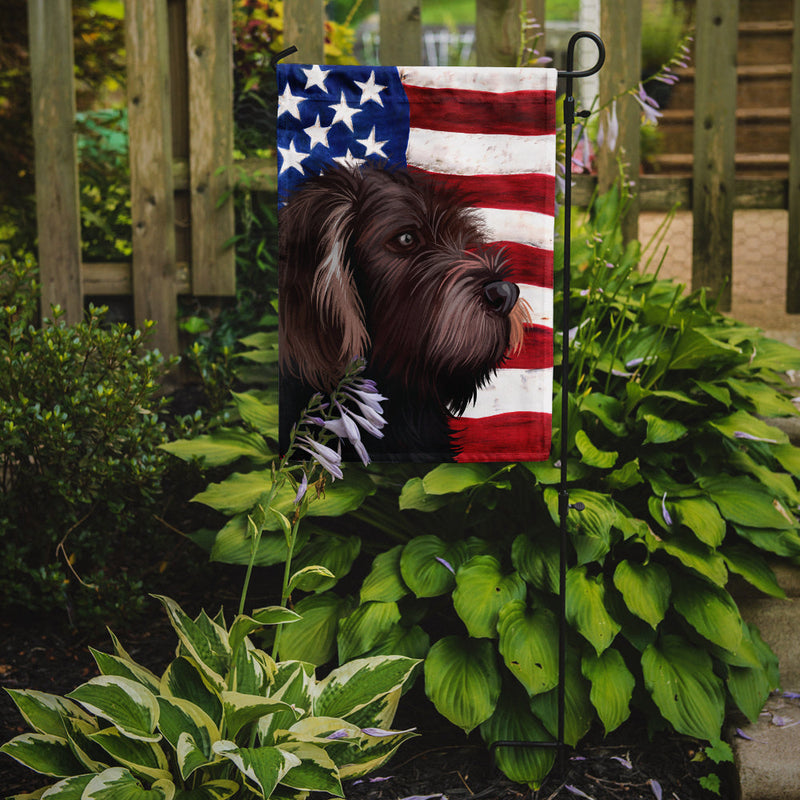 German Roughhaired Pointer American Flag Flag Garden Size CK6535GF