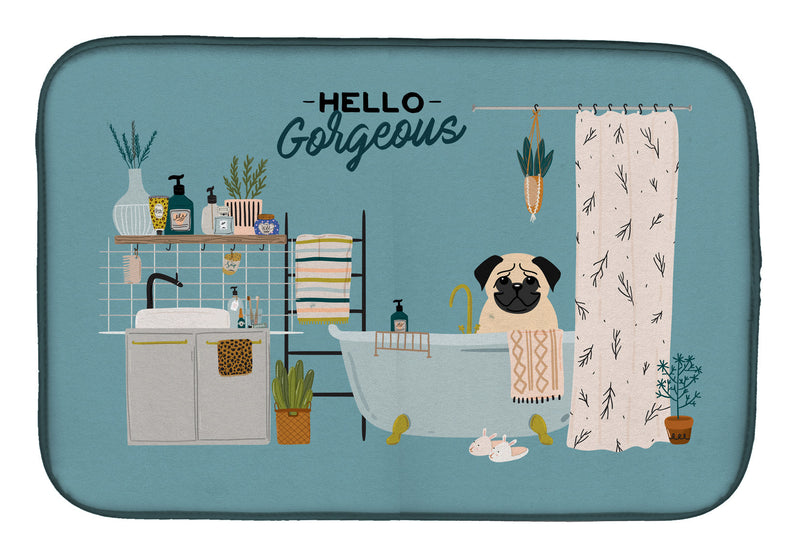 Fawn Pug in Bathtub Dish Drying Mat – Absorbent, Artistic Kitchen Essentials CK7430DDM