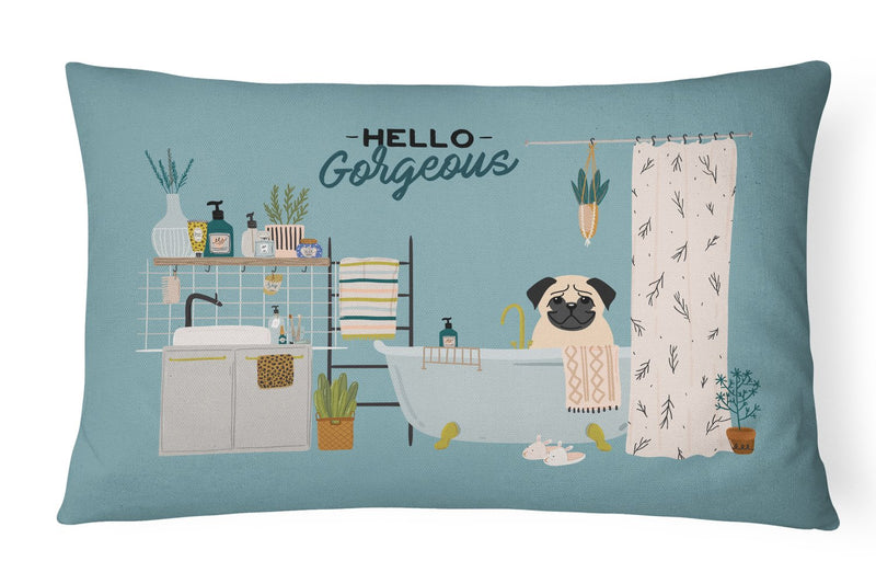 Fawn Pug in Bathtub Canvas Fabric Decorative Pillow CK7430PW1216